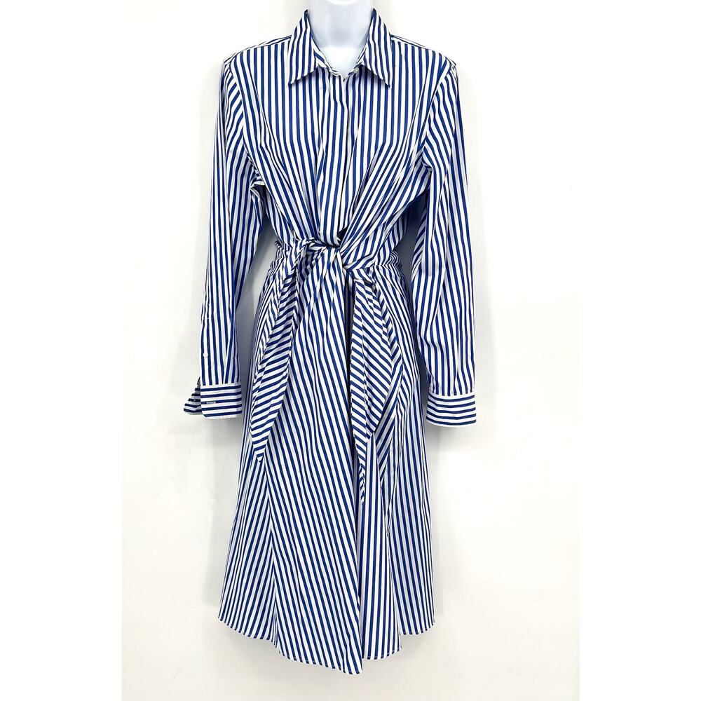 LAUREN RALPH LAUREN Kahwell Shirt Dress Size 10 Blue White Stripe Tie Waist NWT - Picture 4 of 15